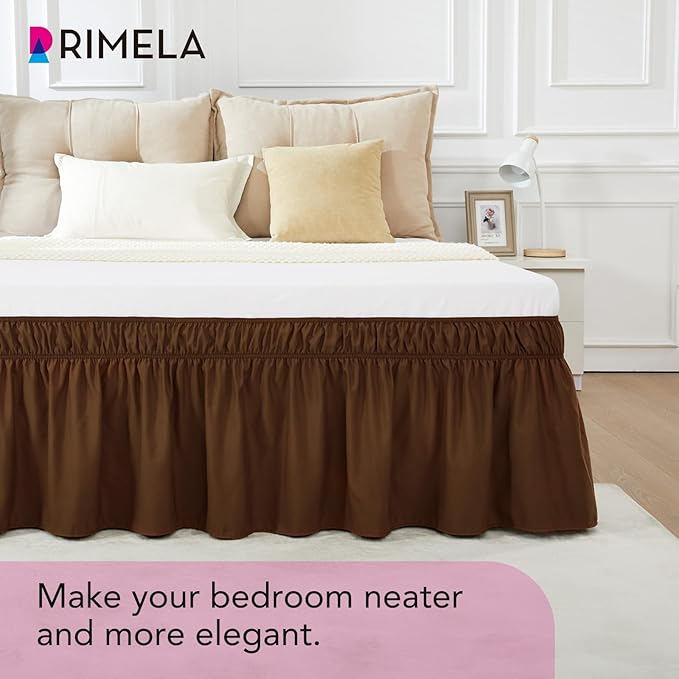 RIMELA Bed Skirt King Size 15 Inch Drop, Elastic Bed Skirting for Bed Base and Frame, Bedding Dust Ruffle Easy to Install, Wrap Around Adjustable Bedskirt, Chocolate Brown