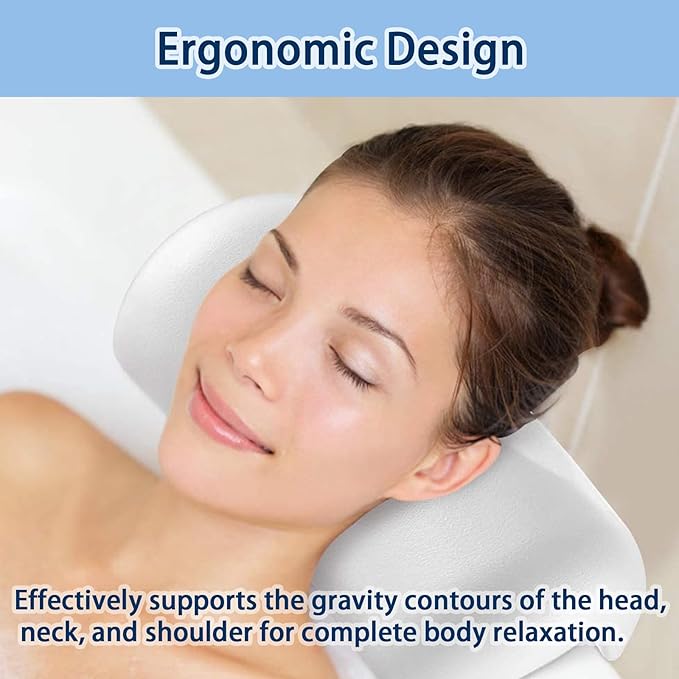 Bath Pillow Bathtub Pillow, Bath Pillows for Tub Head and Neck Support, Waterproof Bath Tub Pillows with Strong Non-Slip Suction Cups, Relaxing Bath Accessories for Soaking, Spa White
