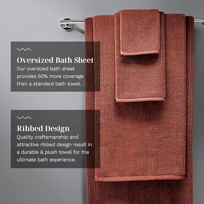 LUXOME Luxury Performance 2-Piece Bath Sheet Set | Oversized for 50% More Coverage | Highly Absorbent | 36" W x 70" L | Clay