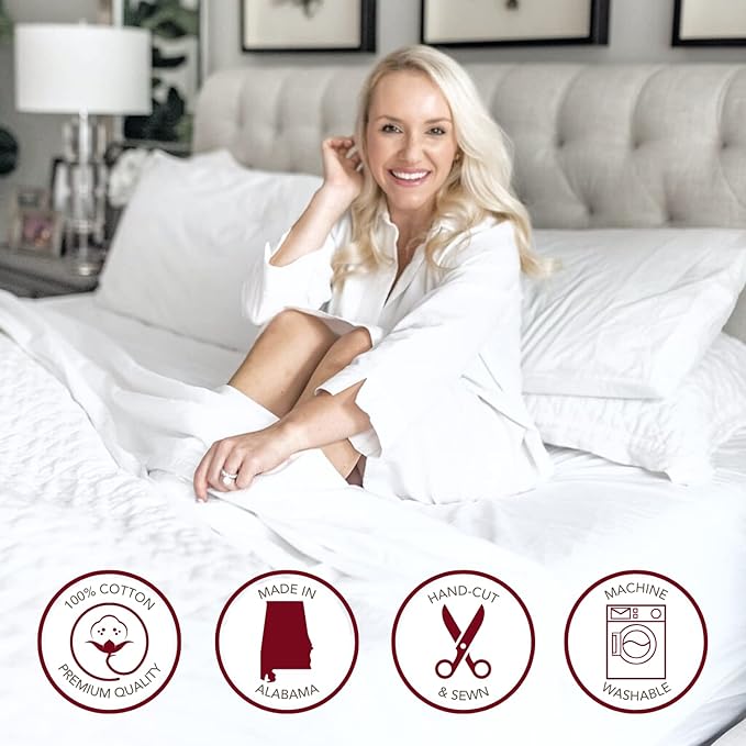 Red Land Cotton Luxury Sheet Set | 100% American Grown Cotton Basics | Premium Hotel Ultra-Soft Lightweight 4 Piece USA Made Deep Pocket Fitted, Flat Sheet, & Pillowcases Percale Weave (Twin/White)