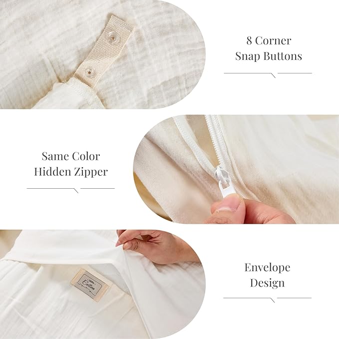 Off White Duvet Cover King, 100% Sandwashed Cotton Soft King Size Duvet Cover Set 3 Pieces with Zipper Clousre & Corner Buttons (Off White, King 104 x 90)