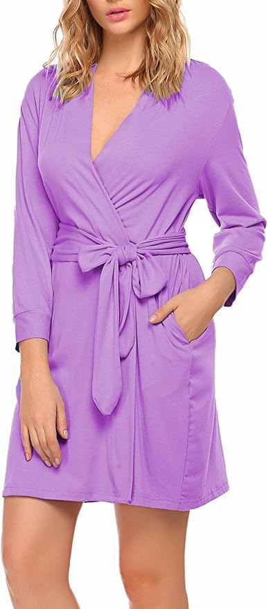 HOTOUCH Womens Robe Lightweight Short Knit Bathrobe Soft Ladies Sleepwear with Pockets