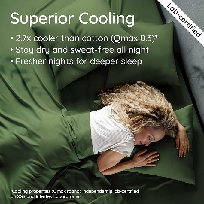 Bambaw 100% Viscose Derived from Bamboo Sheets King Size Set – 4pcs Cooling Deep Pocket King Sheet Set, Fits Up to 16'' with Elastic Corner Straps, Super Soft Sheets, Luxury Bedding (Olive)