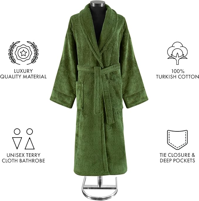 Classic Turkish Towels CTT Premium 100% Turkish Cotton Terry Cloth Bath Robe for Women & Men, Soft & Plush Long Unisex Robe