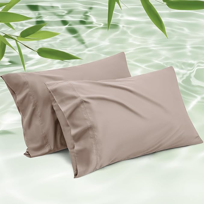 Bedsure Pillow Cases Queen, Cooling Pillow Cases, Rayon Derived from Bamboo Taupe Pillowcases Queen Size Set of 2, Silky Soft & Breathable Bedding Pillow Covers with Envelope Closure, 20x30 Inches