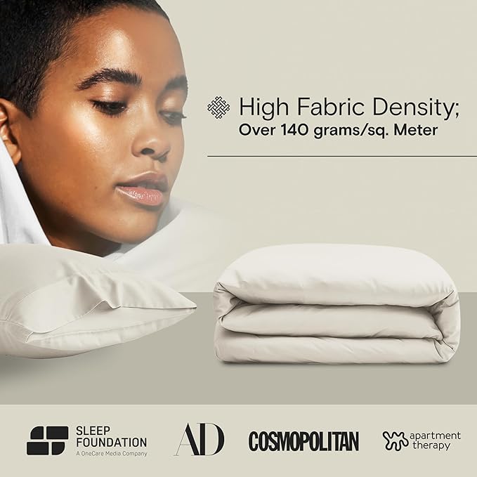 DOZ Duvet Cover Set, 100% Viscose derived from Bamboo, Organically Grown, Buttery Soft, Cooling Duvet Covers, High GSM, 1 Duvet Cover and 1 Pillowcase, 70"x90" (Sand, Twin/Twin XL)