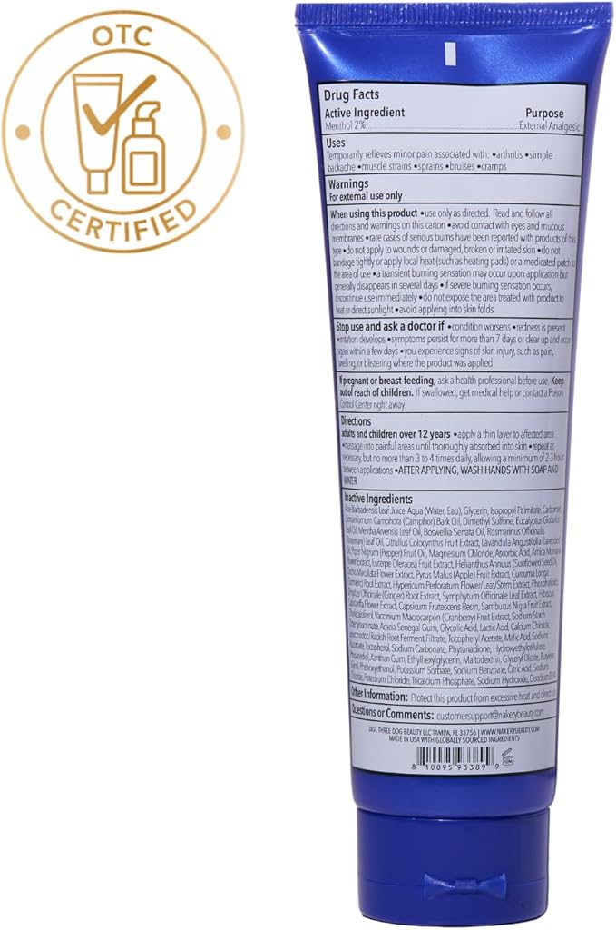 Nakery SkinRecovery Ultra Strength Massage Cream - Muscle Relaxer Cream & Magnesium Cream for Leg Cramps with Menthol - Fast Absorbing Feet Cream - Non-Sticky Leg Cramp Cream for Soothing Comfort