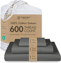 Threadmill 100% Cotton Sheets for Twin XL Size Bed - 600 Thread Count Twin XL Bed Sheets Set with 15” Deep Pocket - Sateen Weave 3-Piece Bedding Set with Cooling Effect, Dark Grey