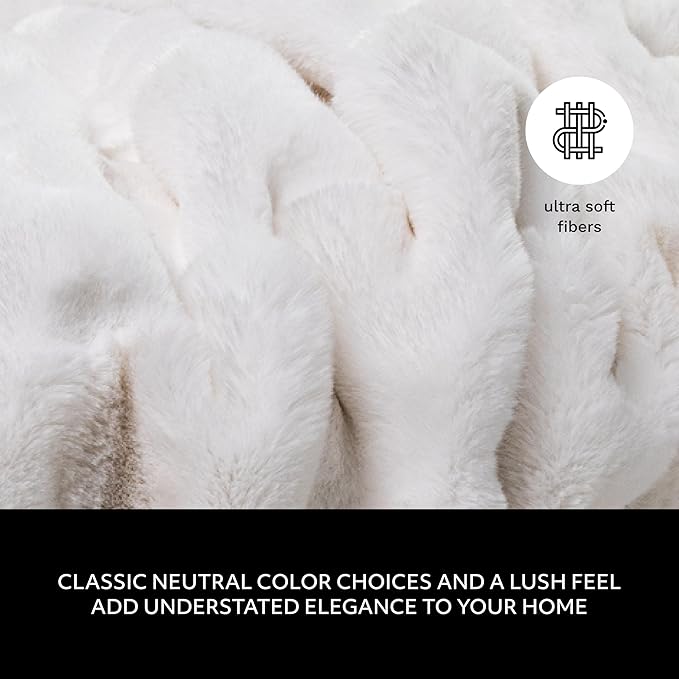 Mon Chateau 60" x 70" Hearthside Faux Fur Throw Blanket, Reversible Soft Blanket for Queen-Size Bed, Couch, or Sofa, Cozy Home Decor and Stylish Living Room Comfort, Winter Cream