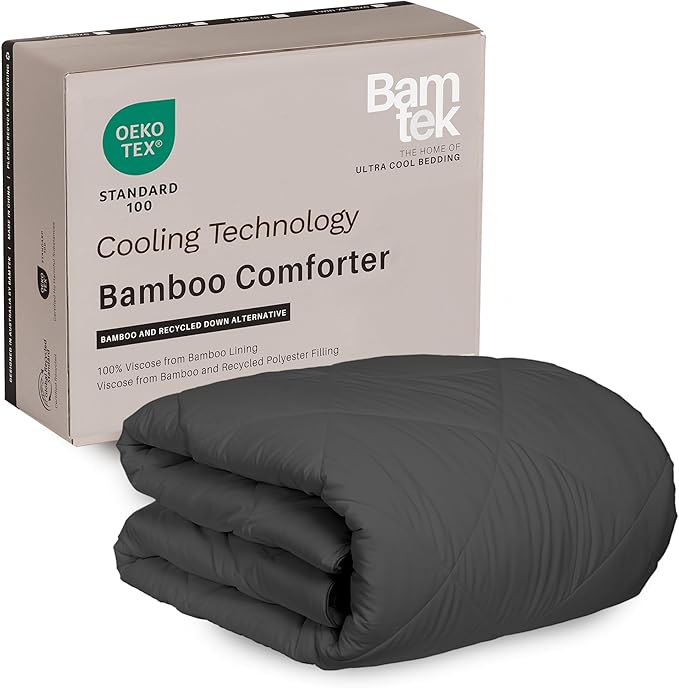 100% Viscose Derived from Bamboo Comforter, Cooling Comforter, Duvet Insert, Breathable, Extra Fluffy, Lightweight Comforters, Charcoal - King Size