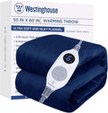 Westinghouse Electric Blanket Heated Throw, Super Cozy Soft Flannel 50"" x 60"" Heated Throw with 6 Fast Heating Levels & 2-10 Auto-Off, Machine Washable, ETL&FCC Certification, Navy Blue