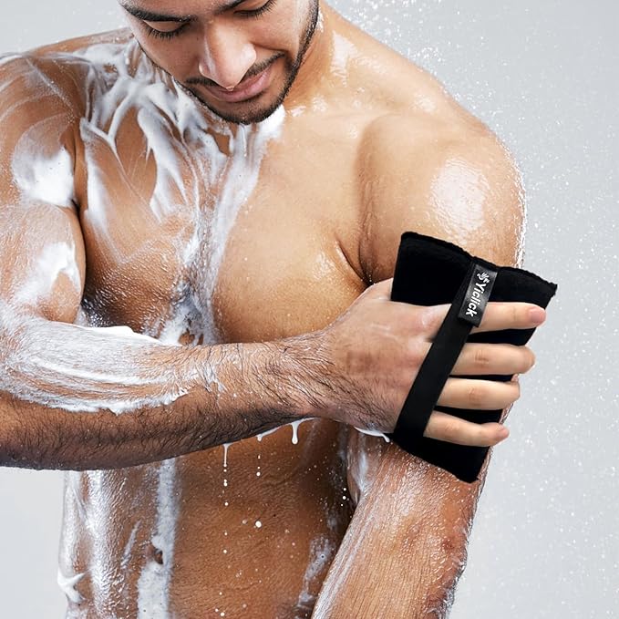 Yiclick Exfoliating Body Scrubber Exfoliator 2 Pack - Exfoliating Sponge, Shower Bath Sponge Loofah with Handle, Body Scrub Lufas Washcloth Net Brush, Dead Skin Remover for Body(Rectangle)