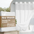 No Hook Slub Textured Shower Curtain with Snap-in PEVA Liner Set - 71" x 74"(72"), Hotel Style with See Through Top Window, Fabric Outer Curtain & Waterproof Inner Liner, White, 71x74