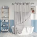 River Dream Extra Long No Hook Slub Textured Shower Curtain with Snap-in PEVA Liner Set - 71" x 86"(84"), Hotel Style with See Through Top Window, Grey Fabric Curtain & Waterproof Liner, Gray, 71x86