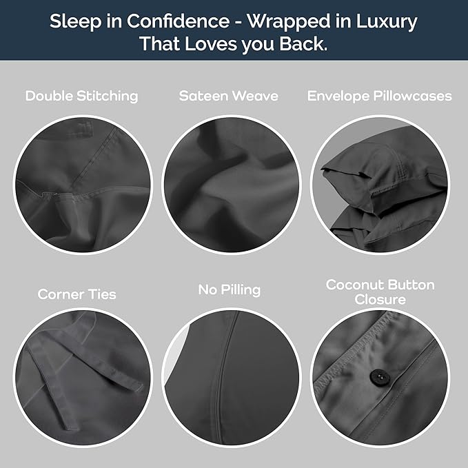 Olive + Crate Tencel Eucalyptus Cooling Duvet Cover Set - Hypoallergenic, Lyocell Tencel Duvet Cover - Soft, Temperature Regulating with Hidden Button Closure & Corner Ties - King Size [Charcoal]