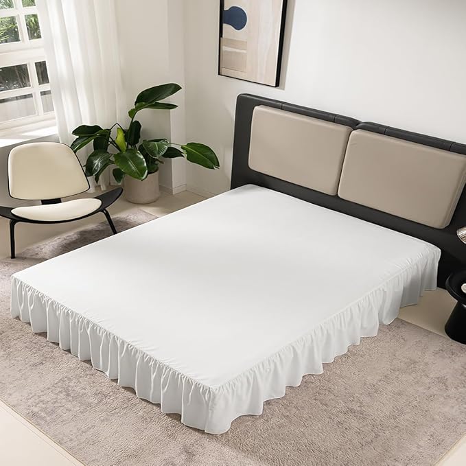TSUTOMI Bed Skirt King Size Ruffled Bed Skirt with Split Corners, 16 Inch Drop Dust Ruffle Bed Skirts with Platform, Gathered Style, 100% Microfiber, Ivory