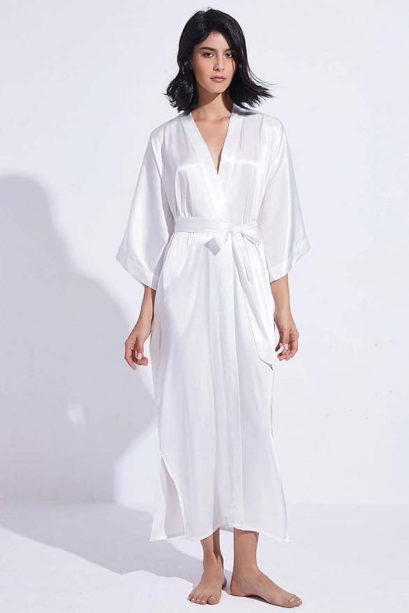 PRODESIGN Satin Kimono Robe Women Long Silky Kimono Bathrobe Sleepwear Wedding Bridesmaid Robe