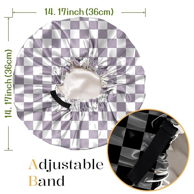 2 PCS Bonnets for Women Girls Satin Hair Bonnet Silk Adjustable Elastic Double Layer Hair Wrap Sleep Cap Comfort Cute-Purple Black Checkered