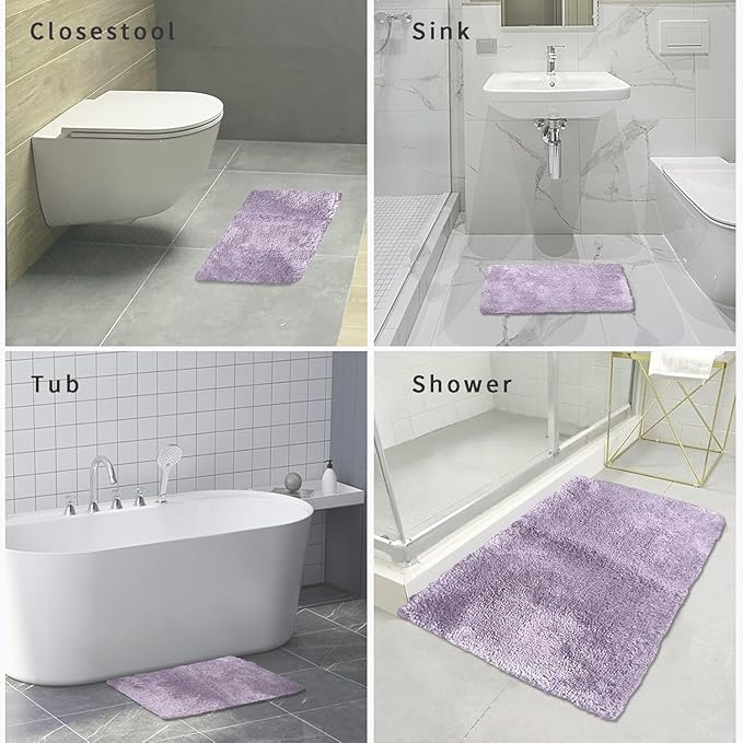 FIFU Bathroom Rugs 20" W x 32" L, Bath Mat for Bathroom, Bedroom, Laundry Room & Kitchen, Non-Slip Rubber Latex Backing, Extra Soft and Absorbent Polyester Carpet, Machine Washable Rug, Lavender