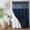 Colorful Star No Hook Shower Curtain with Snap in Fabric Liner, Waffle Weave Heavy Duty Thick Shower Curtains with Mesh Top Window, Hotel Style Waterproof Bathroom Curtain Set, 72 x 87 Inch, Navy Blue