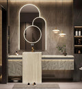 Single Sink Freestanding Bath Vanity, Modern Bath Vanity with LED Smart Mirror, 60IN Solid Wood Floating Bathroom Sink Cabinet with Marble Slate Top and Large Storage Drawer