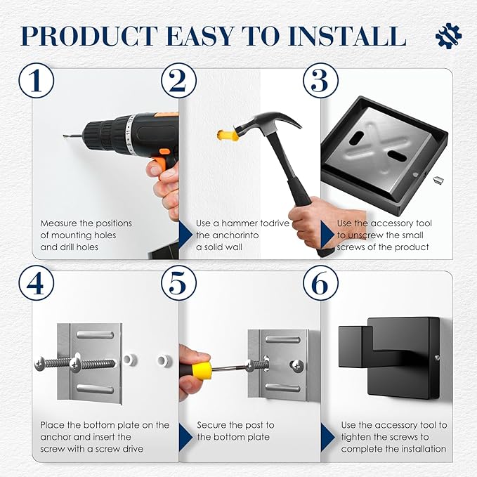 10-Pieces Towel Racks for Bathroom, Matte Black Bathroom Accessory Set, Stainless Steel Black Bathroom Accessories, SUS304 Stainless Steel Wall Mounted, Bath Towel Bar Set