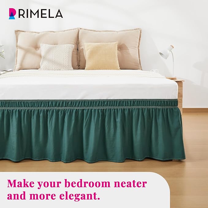 RIMELA Emerald Green Bed Skirt Queen Size 18 Inch Drop, Wrap Around Elastic Bedskirt, Dust Ruffle for Adjustable Bed Base Machine Washable Easy to Install Bed Skirts