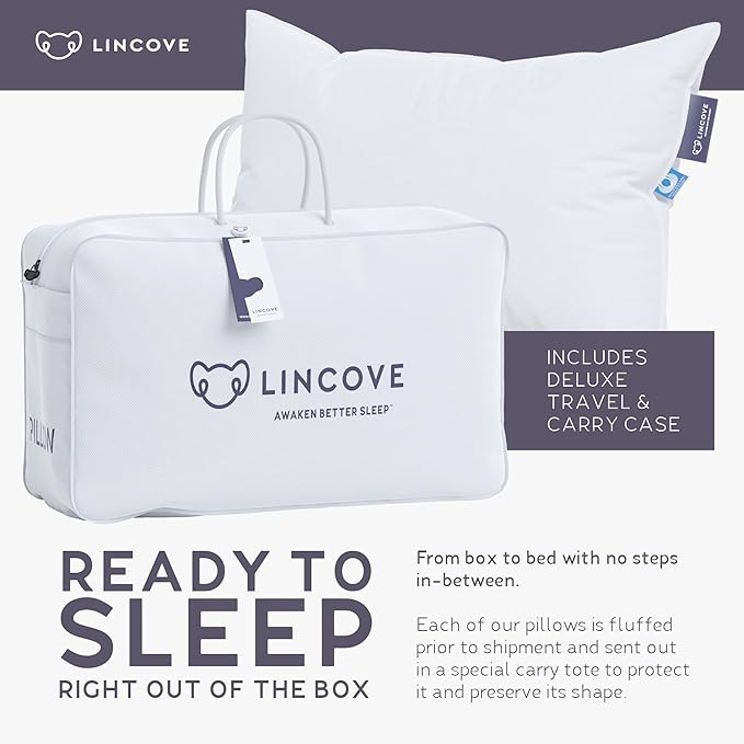 Lincove Cloud Natural Canadian Down Pillow, White Luxury Sleeping Pillow - 625 Fill Power, 500 Thread Count Cotton Shell, Made in Canada, Queen - Firm, 1 Pack