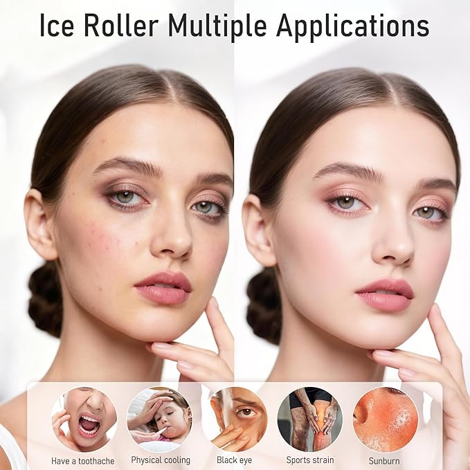 Ice Roller for Face Women Replaceble Rollers + Reusable 2 in 1 Silicone Facial Eyes Ice Cube Mold Set, Body Message Stick Holder for Reduce Puffiness Relief Shrink Pores Anti Wrinkle Skin Care, Green