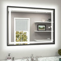 TETOTE 40 x 30 Bathroom Mirror Brushed Black Metal Frame Frontlit & Backlit Vanity Mirror 3 Colors White/Warm/Natural Stepless Dimmable Anti-Fog Bathroom Mirrors for Vanity Wall-Mounted