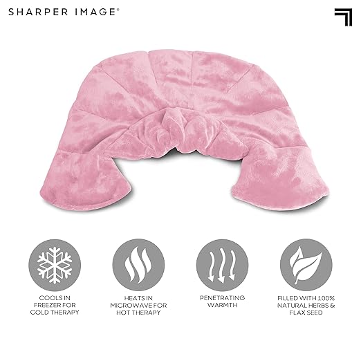 Sharper Image Heated Neck & Shoulder Wrap - Microwavable Warm & Cooling Plush Pad, Scented Aromatherapy (100% Natural Lavender & Herb Spa Blend), Pain Tension Headache Relief Therapy, Gift for Women