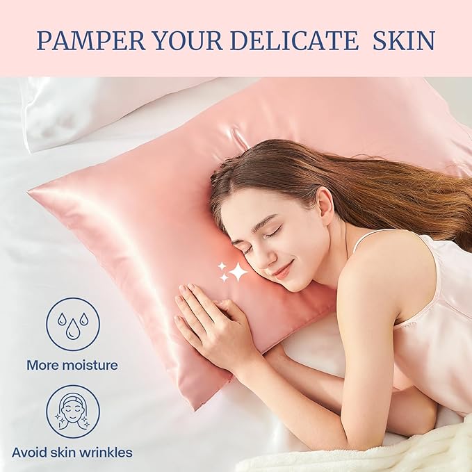 BEDELITE Satin Pillowcase for Hair and Skin, Super Soft Similar to Silk Pillow Cases 4 Pack with Envelope Closure, Cooling Pillowcases for Women Men (20"x40" King Size, Coral)