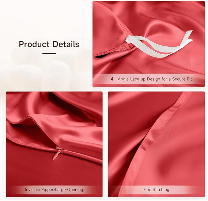 THXSILK 100% Pure Mulberry Silk Duvet Cover Set 3 Piece, 6A+ Grade Luxury Soft Bedding Silk Sheets for Hair and Skin, 1 Pcs Duvet/Quilt/Comforter Cover with 2 Zippered Pillowcases (Red, King)