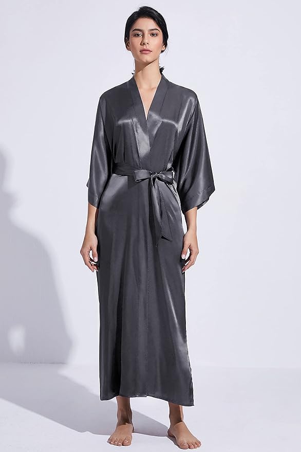 PRODESIGN Satin Kimono Robe Women Long Silky Kimono Bathrobe Sleepwear Wedding Bridesmaid Robe