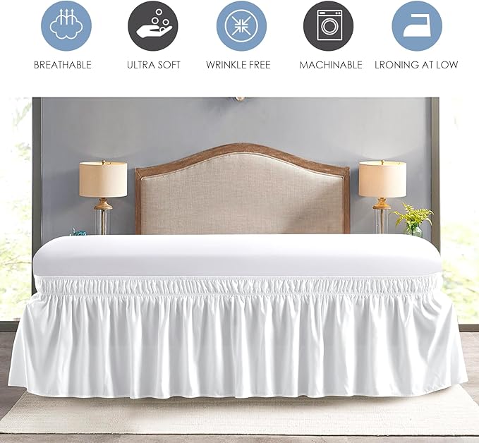 FreshCulture Elastic Wrap Around Bed Skirt - Easy Fit with 22-Inch Tailored Drop, Hotel Quality Dust Ruffle for Full Size Bed (White)