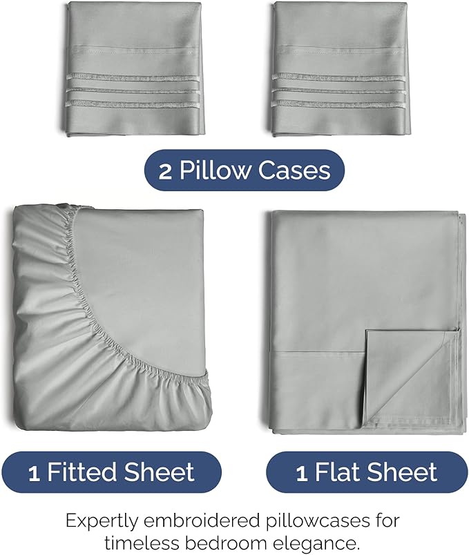 Cal King Size 4 Piece Sheet Set - Extra Soft, Breathable and Cooling Sheets - Hotel Luxury Bed Sheets for Women & Men - Deep Pockets, Easy-Fit and Wrinkle-Free - Light Slate Grey Oeko-Tex Bed Sheets