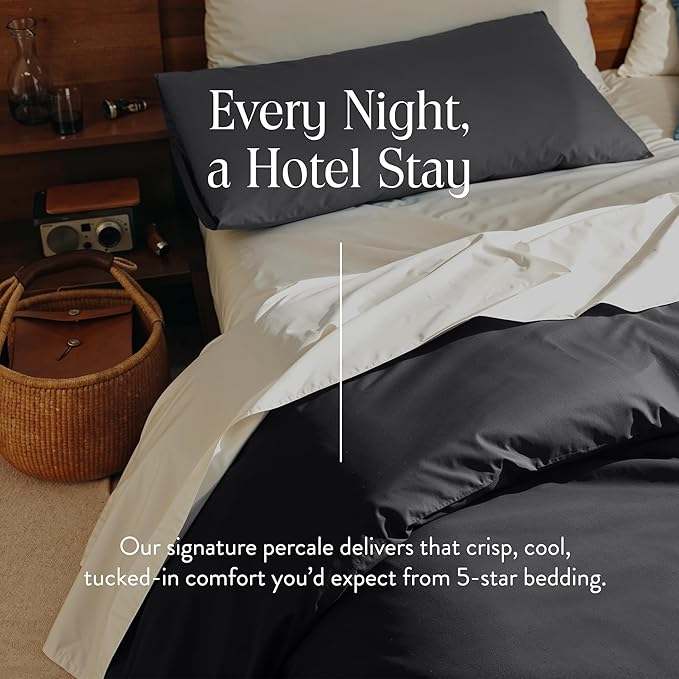 Brooklinen Luxury Percale Duvet Cover – 100% Cotton, Cool, Crisp, Extra-Long Corner Ties, Button Closure, Soft & Breathable – Machine Washable, Duvet Cover King/California King Bed Sizes (Slate)