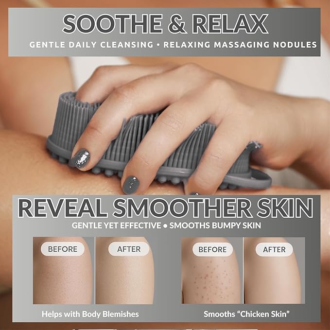 Silver Infused Body Face Scrubber Set - 2 Pack Premium Shower Brush Kit - Avilana Advanced Material Bath Loofah Alternative Complete Skincare System - Luxury Gift Set Women Men