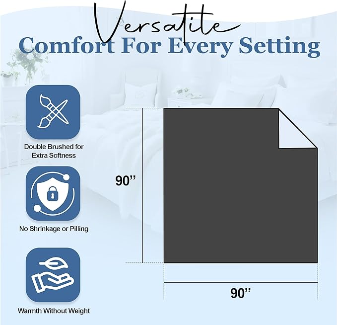 Thermee Micro Flannel King Size Blankets, Lightweight All Seasons Cozy Blanket, Throw Blankets for Home and Living Room, Comfy & Soft Blanket for Couch, Machine Wash, No Pilling - Coal Grey