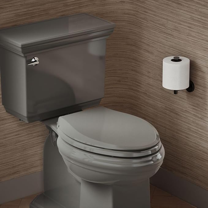 KOHLER 4636-RL-58 Cachet ReadyLatch Elongated Toilet Seat Slow Close, Soft Close Toilet Seat Quiet Lid, Contoured Grip-Tight Bumpers Installation Hardware, Aparment Essentials, Thunder Gray