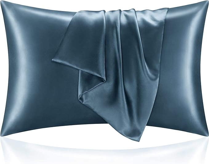 BEDELITE Satin Pillowcase for Hair and Skin, Super Soft and Cooling Similar to Silk Pillow Cases 2 Pack with Envelope Closure, Gift for Women Men(20"x26" Standard Size, Bluesteel)