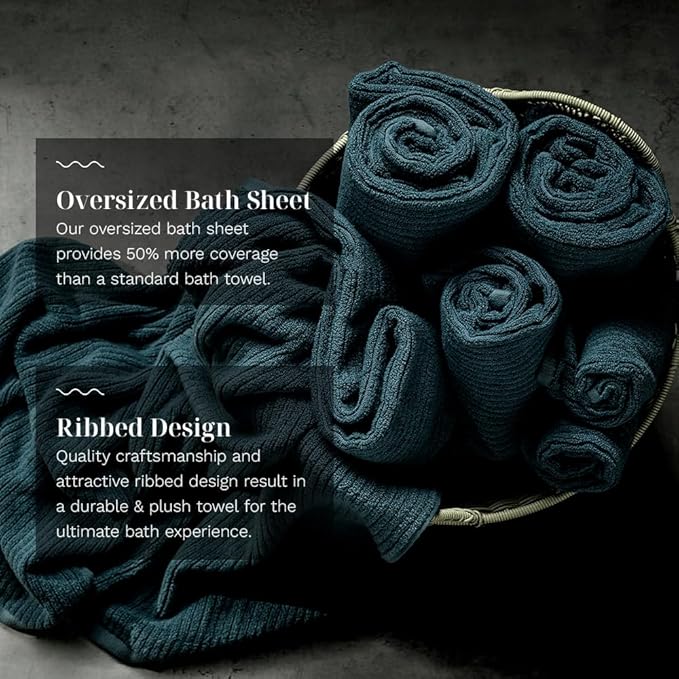 LUXOME Luxury Performance 4-Piece Hand Towel Set | Patented Quick-Dry Tech | Ultra Soft | 16" W x 30" L | Ocean