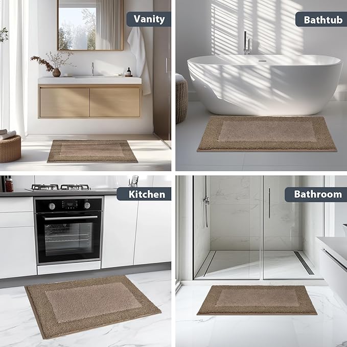 Bathroom Rugs 30" x 46", Non-Slip Extra Soft Absorbent Bath Rugs, Machine Washable Quick Dry Bath Mats for Bathroom Floor, Shower, Bathtub and Sink, Grayish Brown & Coffee