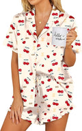 Ekouaer Womens Satin Pajamas Set Button Down 2 Piece Silk Pjs Shorts Set Ruffle Lingerie Notch Collar Sleepwear