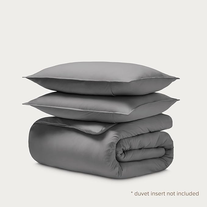 Bare Home 100% Organic Cotton Jersey Duvet Cover Set - Full/Queen Size - Ultra Soft - 100% Cotton - 3pcs - Corner Ties - Button Closure - Bedding Duvet Cover & Pillow Shams (Full/Queen, Grey)
