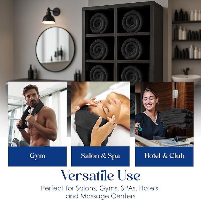 DAN RIVER 100% Cotton Salon Towels Set – 16x26 inches, Pack of 24, Highly Absorbent and Quick-Dry Towels for Hand, Salon, Spa, Beauty, Gyms and Home Hair Care, Black