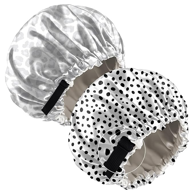 2 PCS Bonnets for Women Girls Satin Hair Bonnet Silk Adjustable Elastic Double Layer Hair Wrap Sleep Cap Comfort Cute-Leopard Spots
