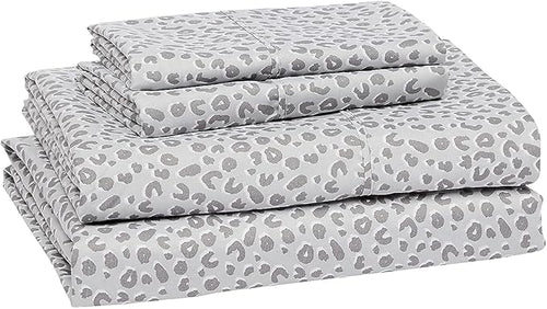 Amazon Basics Lightweight Super Soft Easy Care Microfiber 4 Piece Bed Sheet Set With 14-inch Deep Pockets - Queen, Gray Cheetah,Printed