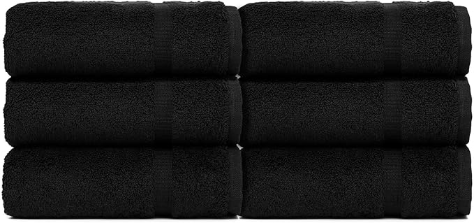 Luxury Hotel & Spa Collection, 100% Turkish Cotton 700 GSM Cloth, for Body wash, Makeup Remover & Facial Cleaning, Baby, face, Dobby Border Soft washcloths Towel Set 13" X 13", Black, Set of 6