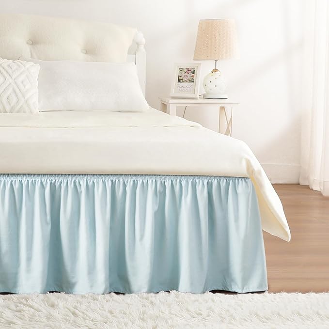 RIMELA Grayish Blue Bed Skirt King Size 15 Inch Drop, Wrap Around Elastic Bedskirt, Dust Ruffle for Adjustable Bed Base Machine Washable Easy to Install Bed Skirts